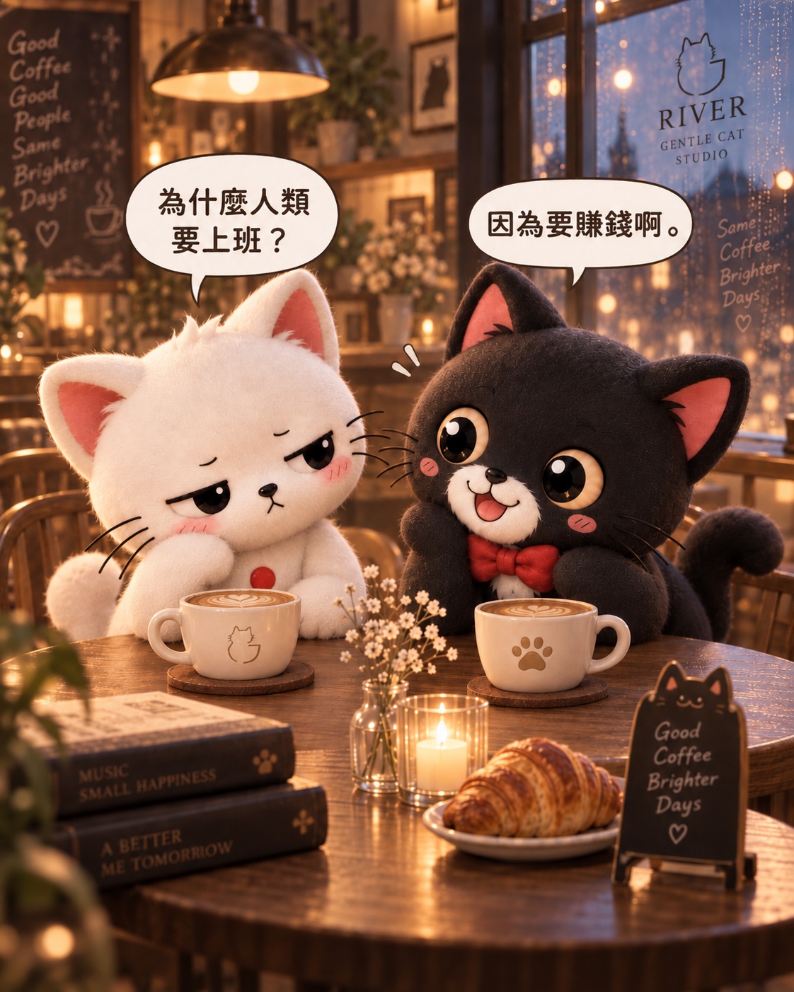 小白：為什麼人類要上班？Jasper：因為要賺錢啊。