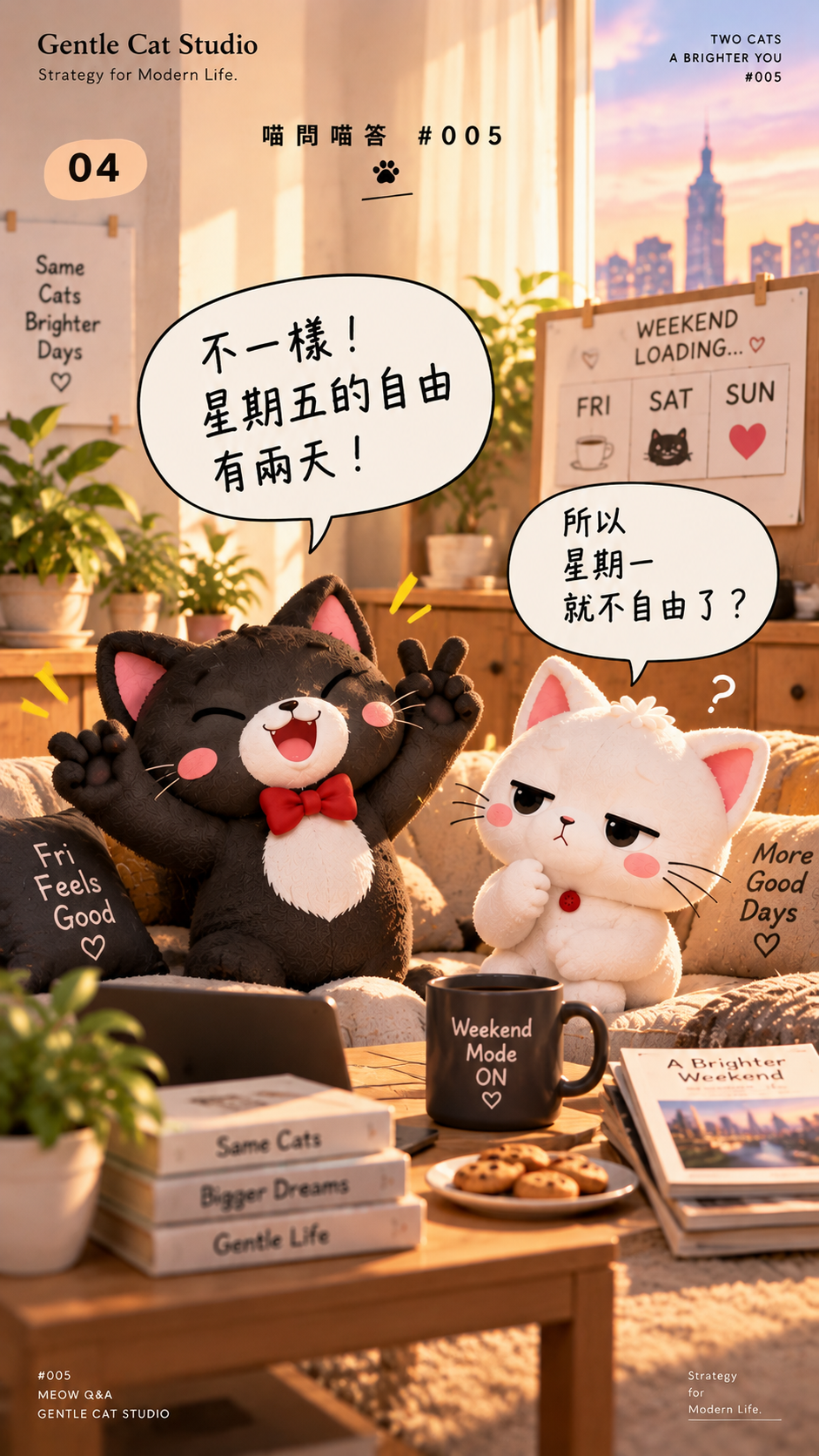 Jasper：不一樣！星期五的自由有兩天！小白：所以，星期一就不自由了？